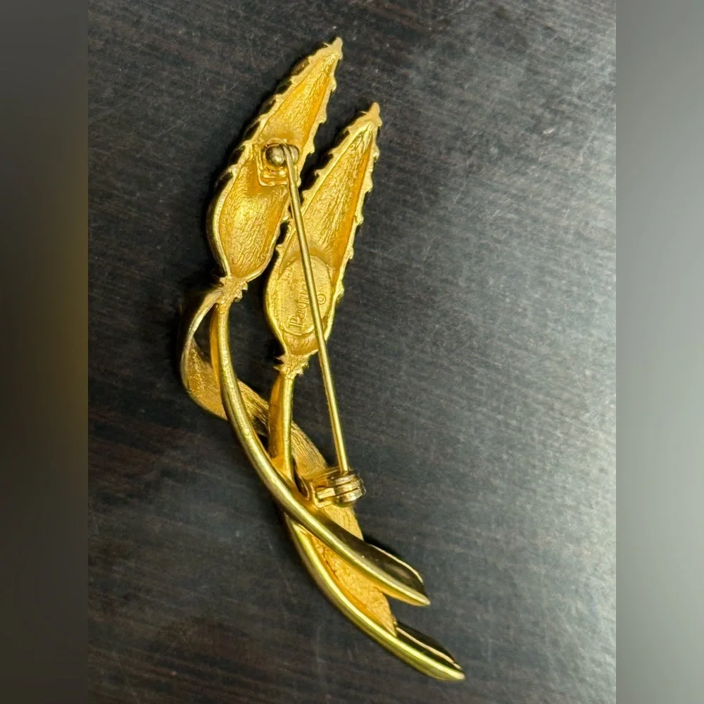 Vintage Signed Paquette Wheat Sheaf Gold Tone Brooch Pin‎ -3” Long